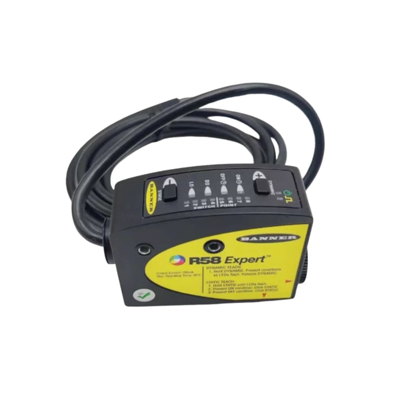 Premium RGB registration mark sensor with 10 mm focus, dual output, and IP67 rating for precision detection.