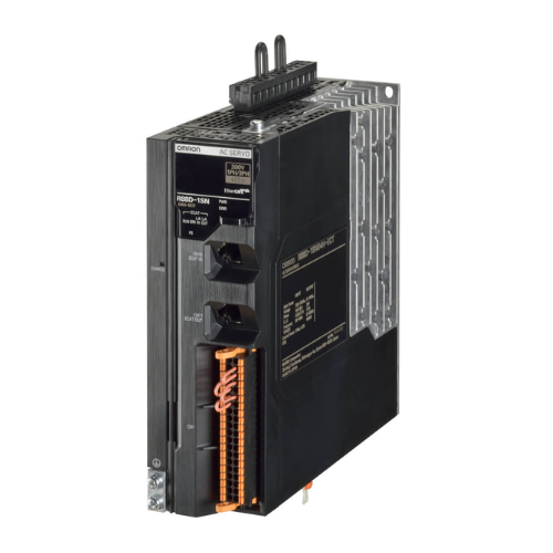 Omron R88D-1SN04H-ECT 400W servo drive with EtherCAT communication, 230V single-phase input, and STO safety function for precise motion control.