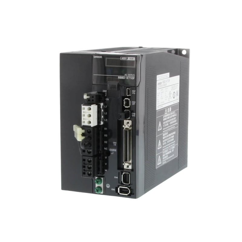 Omron R88M-KT10F Accurax G5 servo motor 1 kW 2000 rpm for industrial automation.