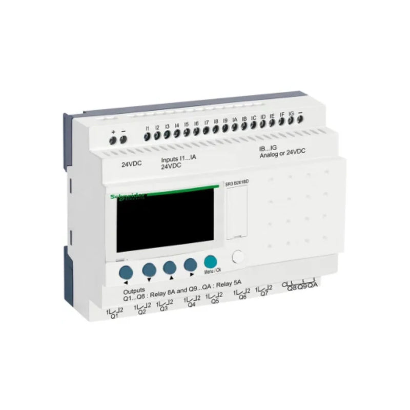 Schneider Electric SR3B261BD Zelio Logic smart relay 16 I/O 24 VDC LCD display