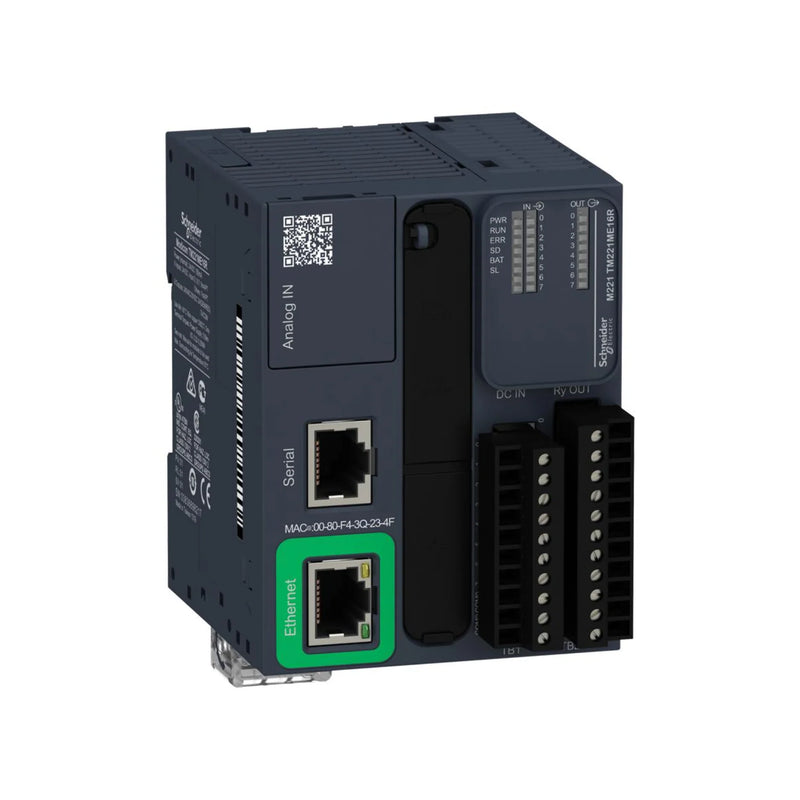 Schneider Electric TM221ME16R compact PLC with 16 relay outputs, 24 VDC and Ethernet