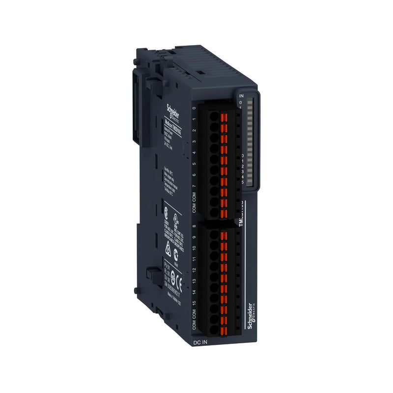 Schneider Electric TM3DI16G digital input module, 16 x 24V DC inputs with spring terminals for Modicon M221, M241, M251 PLCs.
