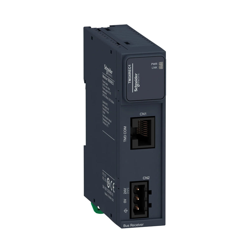 Schneider Electric TM3XREC1 Modicon TM3 remote receiver module with RJ45 bus connector and status LEDs