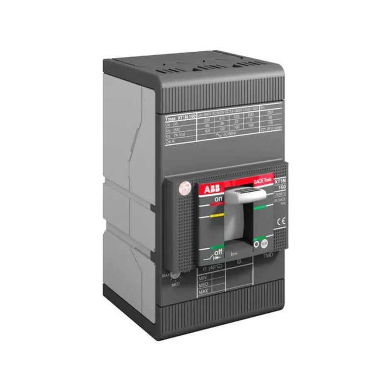 ABB XT1N 160 molded case circuit breaker, 3-pole, 160 A, IEC compliant, ideal for industrial and commercial electrical protection.