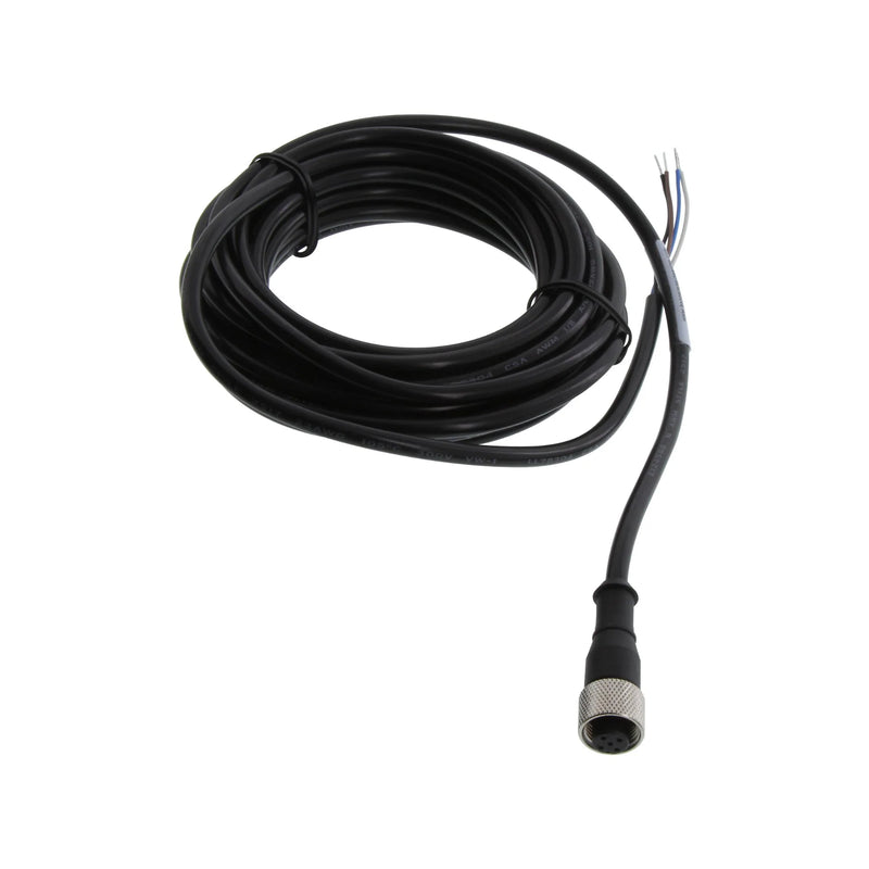 Banner MQDC-415 M12 4-pin female disconnect cordset with flying leads, featuring a 5 m PVC cable.