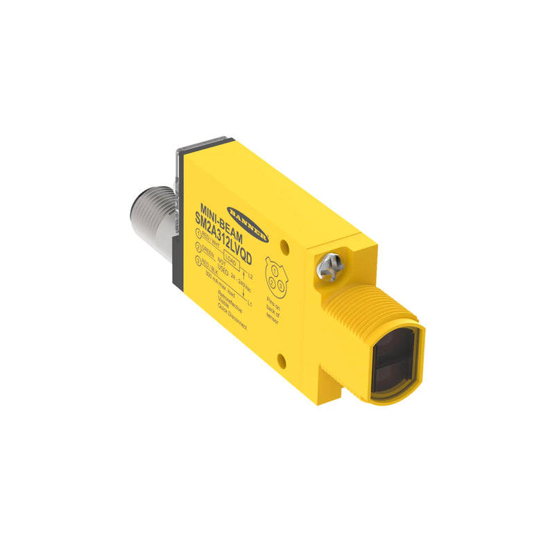 SM2A312LVQD sensor with flexible field, visible LED, and compact design for industrial use.