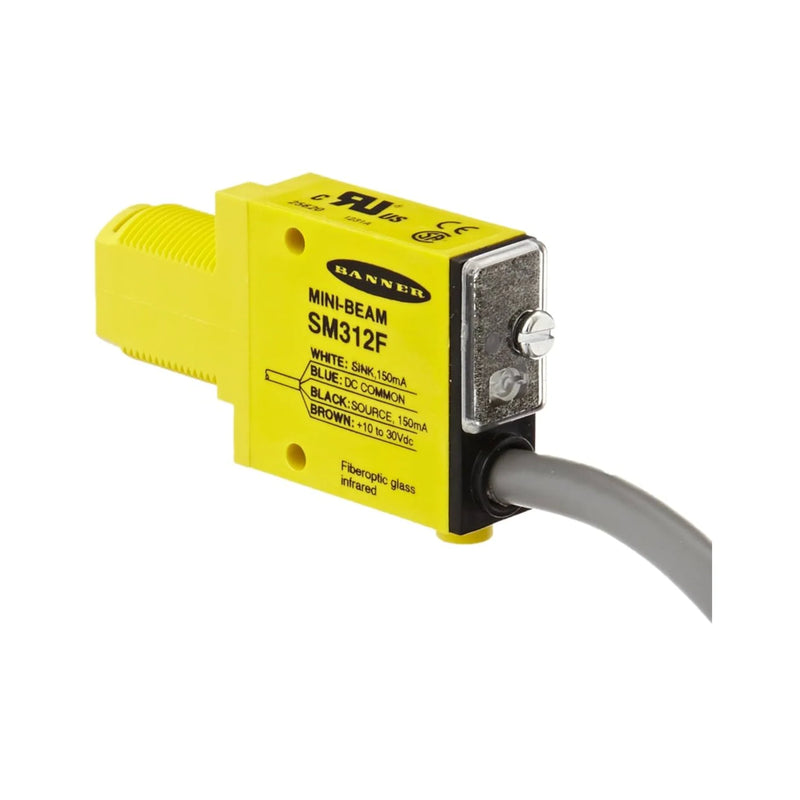 Compact sensor for industrial object detection with adaptable fiber optic configurations, offering precise performance.