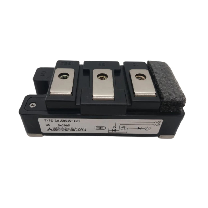 Compact Mitsubishi CM150E3U-12H IGBT unit, 150A 600V, single transistor build for industrial use
