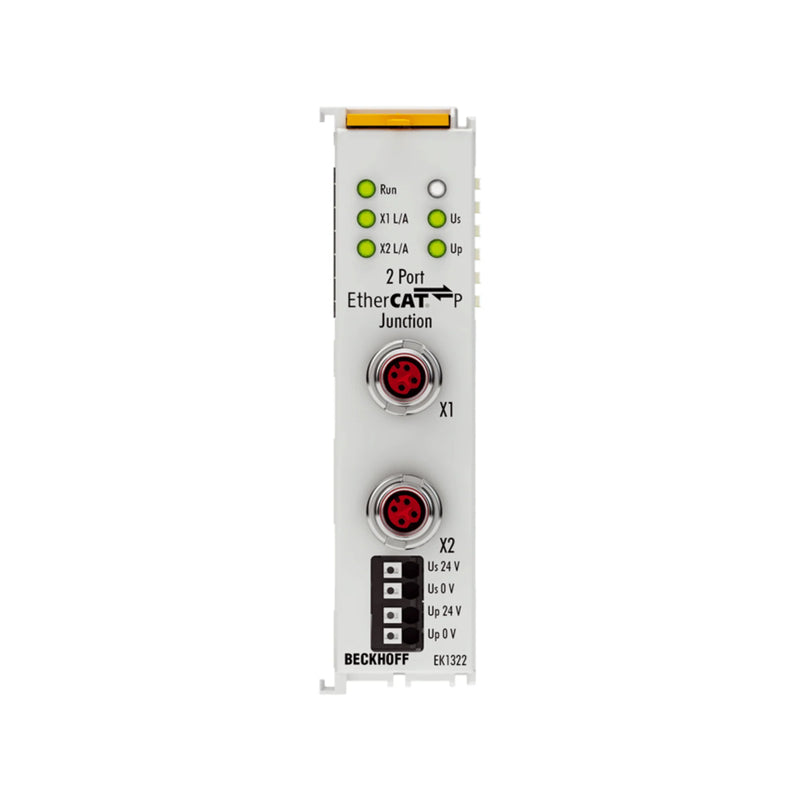 Beckhoff EK1322 EtherCAT junction terminal, 2-port, for flexible and reliable EtherCAT network extensions.