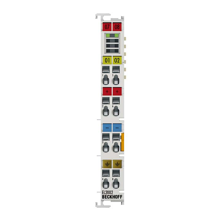 Compact Beckhoff EL2002 with reliable design for robust industrial use and consistent performance.